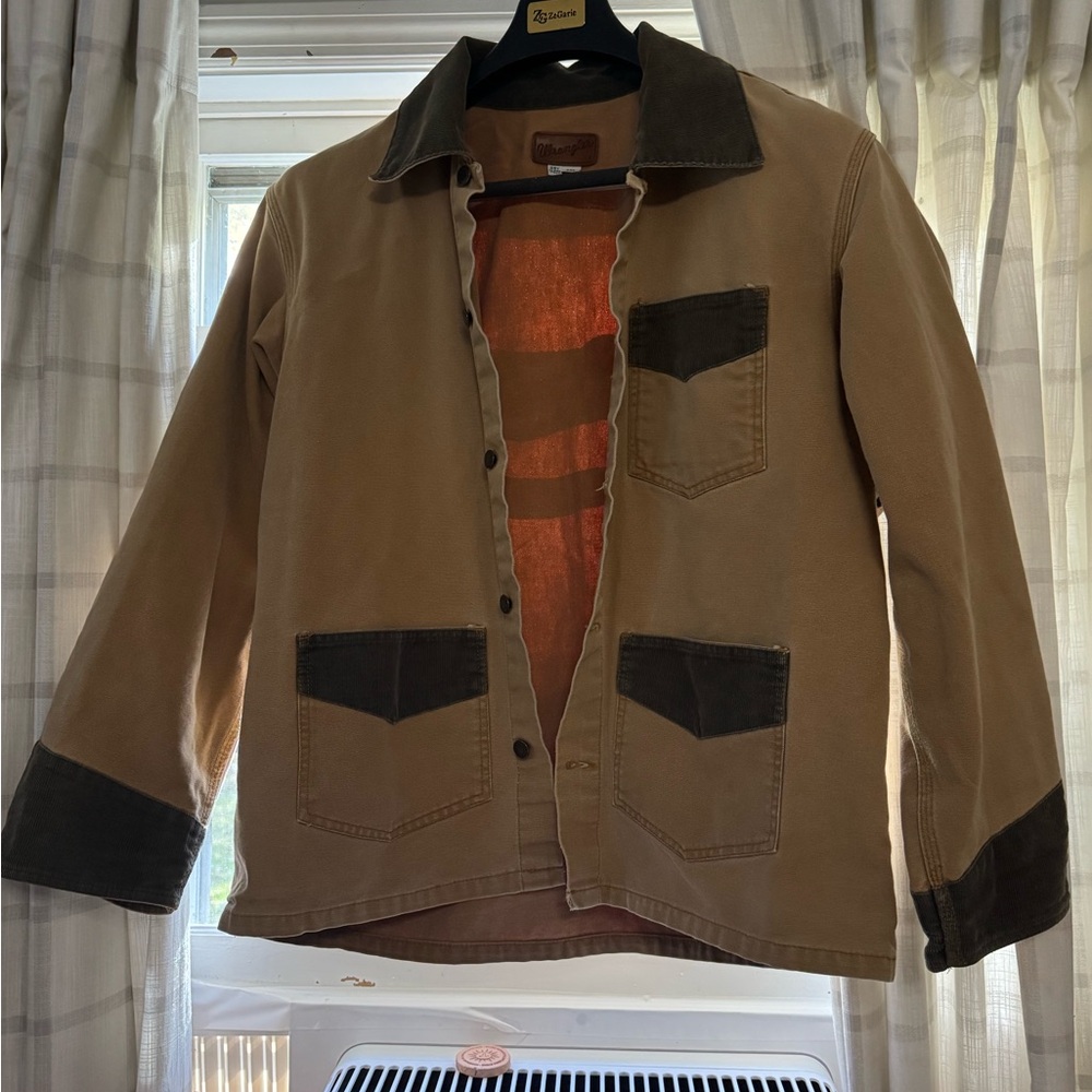 True Vintage‎ Wrangler Jacket 2XL Brown Canvas Unlined Chore Coat Corduroy Flaps